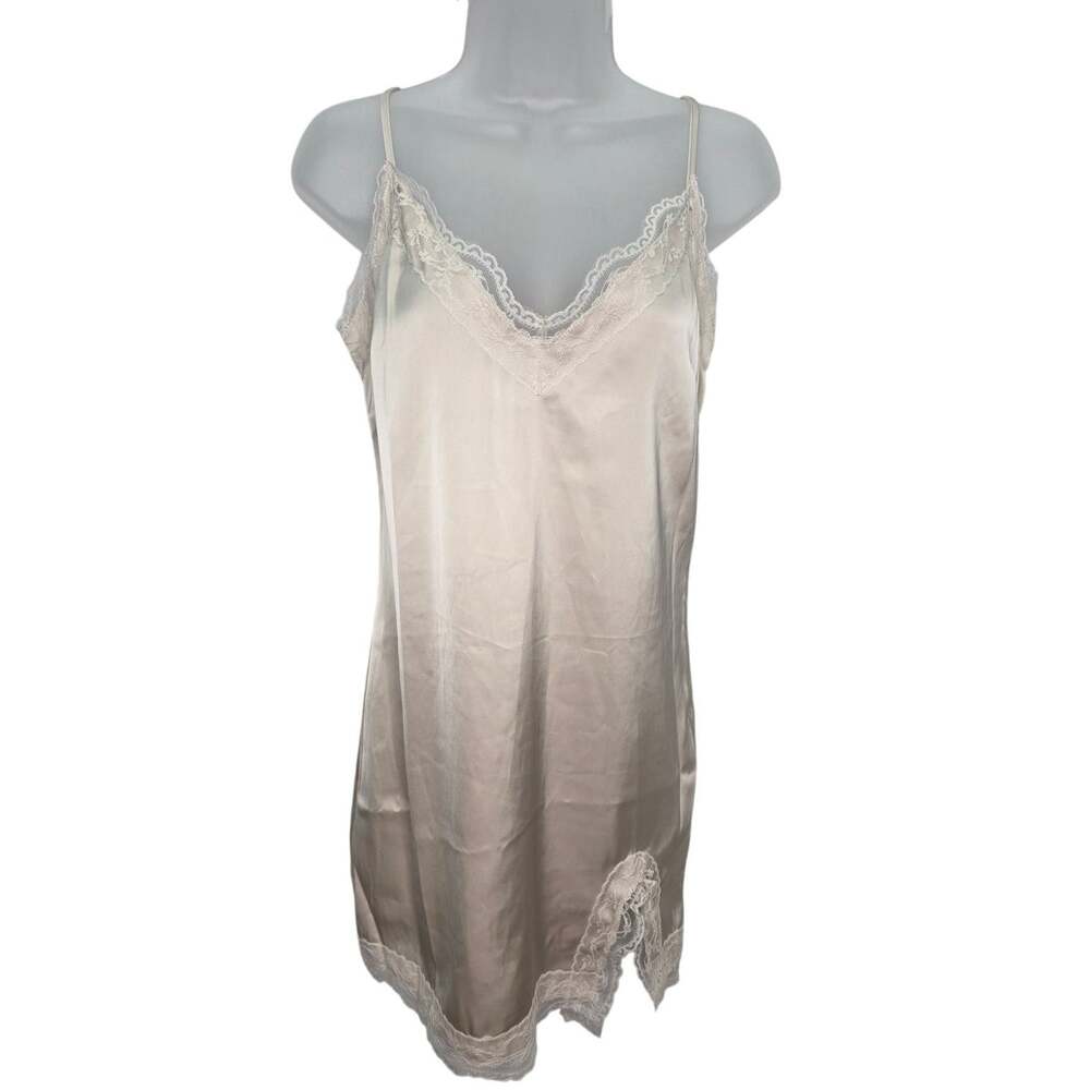 Song of Style Aimee Song Tan Satin Lace Slip Dress Medium Spaghetti Strap